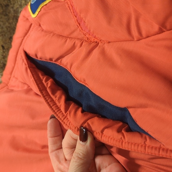 vtg Ski junkie Jacket Red Puffer Quilted retro Ski Bum resort patches sz M - Picture 15 of 15